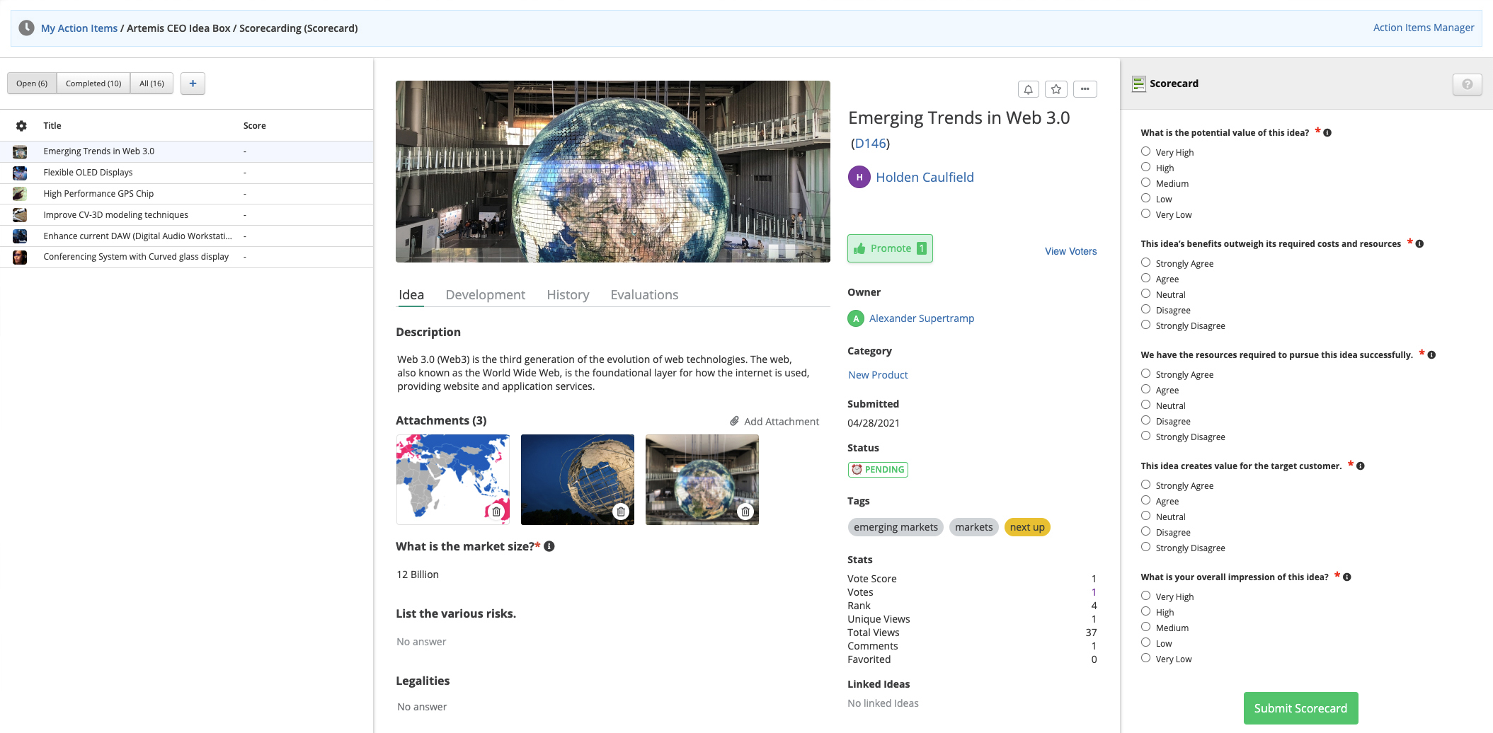 View Idea Action Item